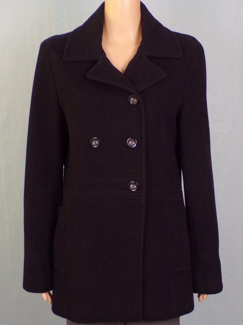 CALVIN KLEIN size 8 black wool-blend peacoat wool/nylon/cashmere dry clean only